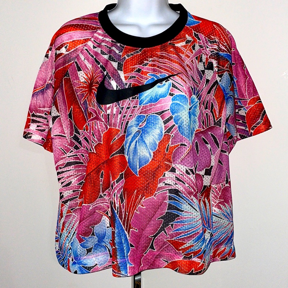 Nike tropical Hawaiian floral mesh top tee